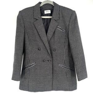 Vintage Precis Women's‎ Houndstooth Double Breasted Blazer Jacket Black White 12